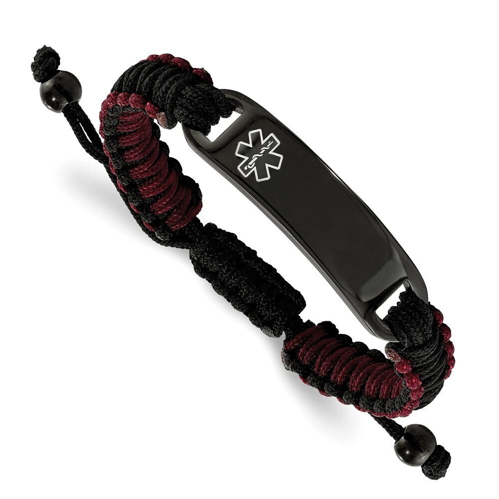 Steel Black IP-PLT White Enamel Black & Red Nylon Adjustable Medical ID Bracelet